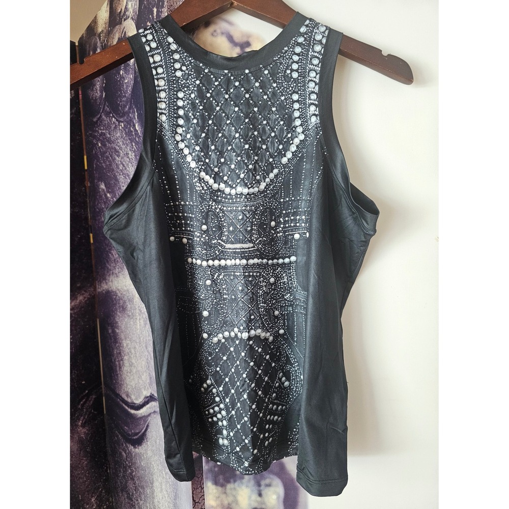 Balmain Paris Sleeveless Stretch Tank Top w/ Faux Embroidery Print Size L TP01
